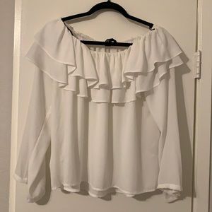 Off the shoulder, ruffle, chiffon shirt!